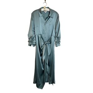 Satin Tie-Front Midi Dress in Teal